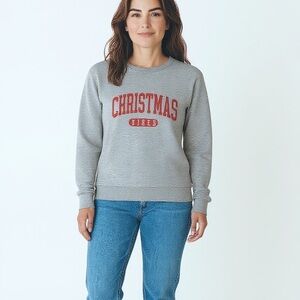 Christmas Vibes Gray Sweatshirt Loose Fit Womens Size Medium NWOT